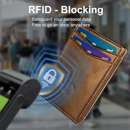 Magnetic Closure Slim Wallet for Men with Money Clip Gift Boxed,Genuine Leather Front Pocket Wallet, 3.9"x 2.7", RFID Blocking