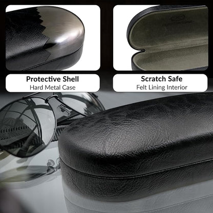 MyEyeglassCase - Large Sunglasses Case - Hard Glasses Case Holder w/Pouch & Cloth - Eyeglass Case Aviator Frames Men & Women