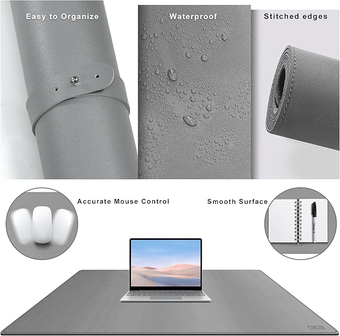 Cacoy 40" x 24" PU Leather Moues Pad for Desk, XXL Large Computer Desk Pad Blotters for Keyboard and Mouse, Waterproof Desk Mat Protector for Office and Home (Grey)