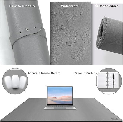 Cacoy 40" x 24" PU Leather Moues Pad for Desk, XXL Large Computer Desk Pad Blotters for Keyboard and Mouse, Waterproof Desk Mat Protector for Office and Home (Grey)