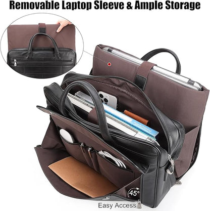 Masa Kawa Leather Briefcase for Men 15.6", 17" Laptop Computer Case Business Travel Work Messenger Cross Body Shoulder Bag