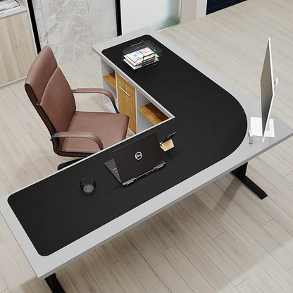 Mydours 57" x 57" x 20" L Shaped Desk Pad (Black), Extra Large Dual-Sided PU Leather Corner Desk Mat Protector for Home Office Computer Gaming