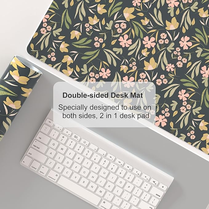 Colorful Star Large Mouse Pad, PU Leather Waterproof Desk Mat, Computer Gaming Mouse Pad, XXL Extended Mousepad Non Slip Desk Pad for School Office Home 23.6" x 13.8" - Ditsy Floral Print