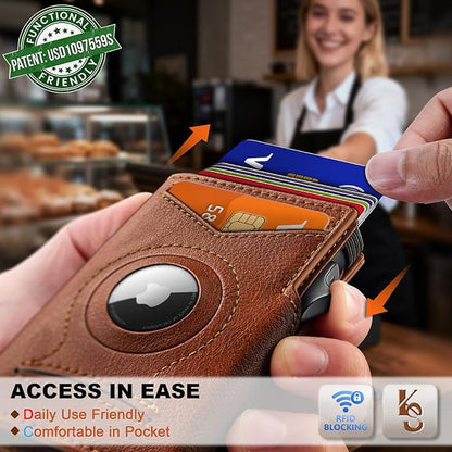 KEMISANT Airtag Wallet Men Gift,Mens Slim Front Pocket Wallet Money Clip Standard or Apple Airtag Use 3.8"×2.8"×0.9"