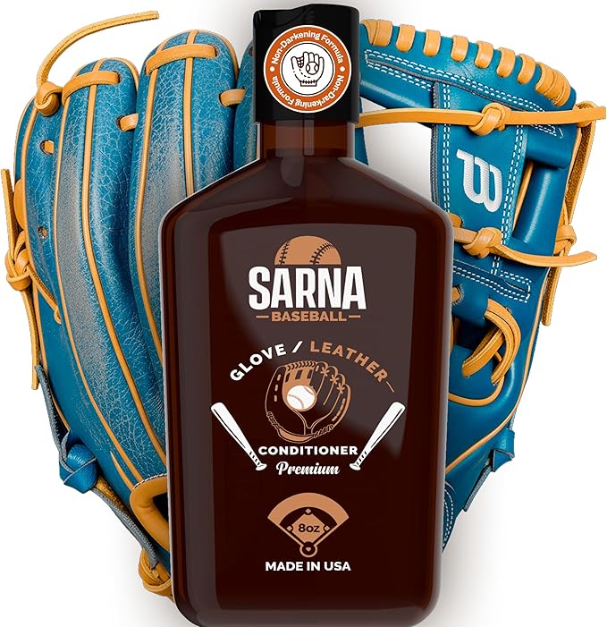 SARNA BASEBALL Glove Conditioner, Liquid, 8 Oz – Water-Based, Non-Darkening, No Sticky Residue – Glove Conditioner for Mitts, Baseball & Softball Gear Made in USA