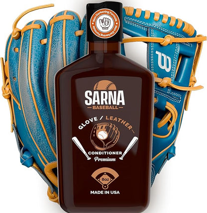 SARNA BASEBALL Glove Conditioner, Liquid, 8 Oz – Water-Based, Non-Darkening, No Sticky Residue – Glove Conditioner for Mitts, Baseball & Softball Gear Made in USA