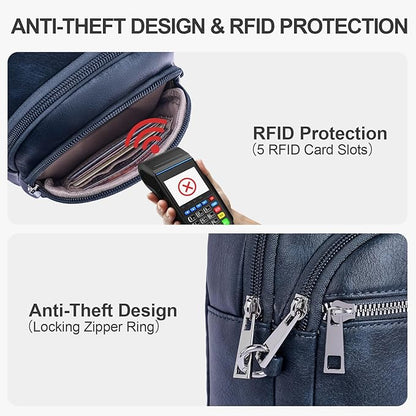 Anti Theft Crossbody Bags for Women Travel Chest Sling Bag Leather RFID Purse Fanny Pack Blue
