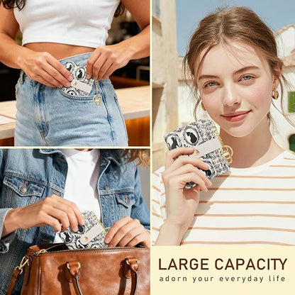 Jogjam Vintage Black Cats Rfid Ladies Wallet, Small Slim Thin Compact Credit Card Women Wallet, Art Aesthetics PU Leather Bifold Cash Zipper Coin Pocket for Female
