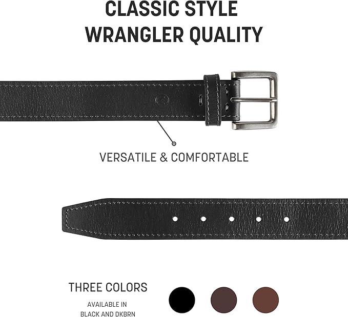 Wrangler Men’s Leather Belt, Country Casual Every Day Belt for Jeans