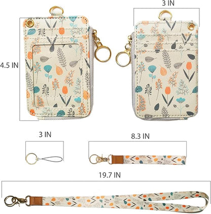 bolimoss Lanyard with Wallet,Zip ID Case with Lanyard,Lanyard Badge Holder,Lanyard Wallet for Women,Fashion Lanyard Wallet, ID Case Wallet with Lanyard（ Light Yellow Gray ）