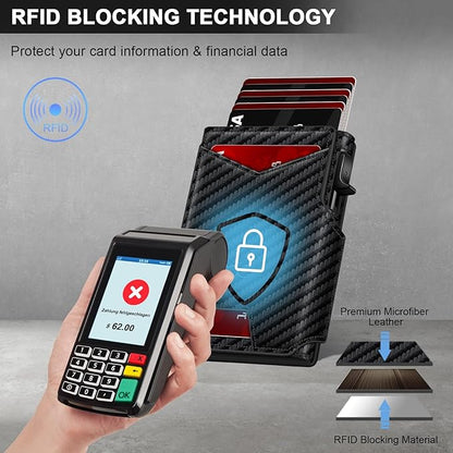 Wallet for Men Wallet with Slim Pop Up Card Holder 9-13 Cards, Bifold Minimalist Smart Wallet RFID Blocking Credit Card Holder with ID Window & Stretchable Cash Slot Compact Metal Aluminum Card Case