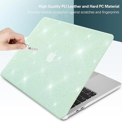KEROM Bling Glitter Case for MacBook Pro 13 inch 2024-2016 M2 M1 A2338 A2289 A2251 A2159 A1989 A1706 A1708, Luxury Bedazzled Shiny Sparkle Glitter PU Leather Hard Shell Case & Keyboard Cover, Green