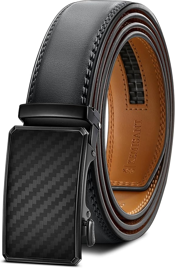 KEMISANT Men Belt Ratchet Click Belt Genuine Leather Adjustable For Men Golf Dress Casual Jeans 1 3/8-Cut For Fit