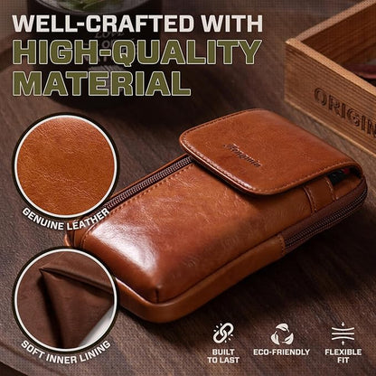 Hengwin Genuine Leather Crossbody Bag for Men/Women, Small Messenger Bag Cell Phone Purse Shoulder Holster Passport Pouch