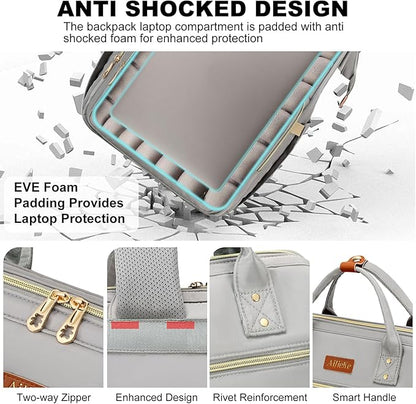 Lunch Backpack, 15.6 inch Laptop Backpack with Insulated Lunch Bag, Backpack Cooler for Women, Large Travel Backpack Lunch Box Compartment, Work Computer Backpack, Teacher College Book Bag, Grey