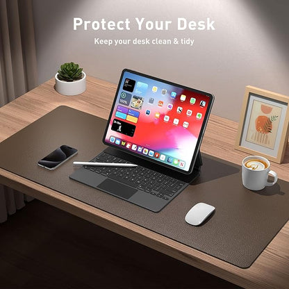 Aothia Leather Desk Pad Protector, Large Mouse Pad, Office Mat, Non-Slip PU Leather Blotter, Laptop Desk Pad, Waterproof Writing Pad for Office and Home (Coffee, 23.6" x 13.7")
