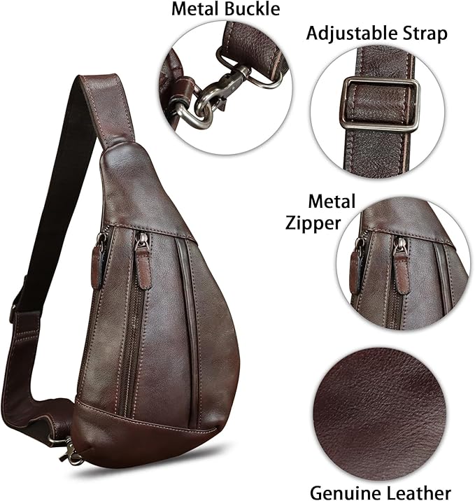 Genuine Leather Sling Bag for Men and Women Vintage Real Leather Crossbody Chest Bags Backpack Purse for Travel Hiking