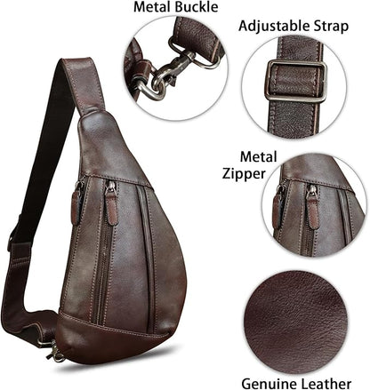 Genuine Leather Sling Bag for Men and Women Vintage Real Leather Crossbody Chest Bags Backpack Purse for Travel Hiking