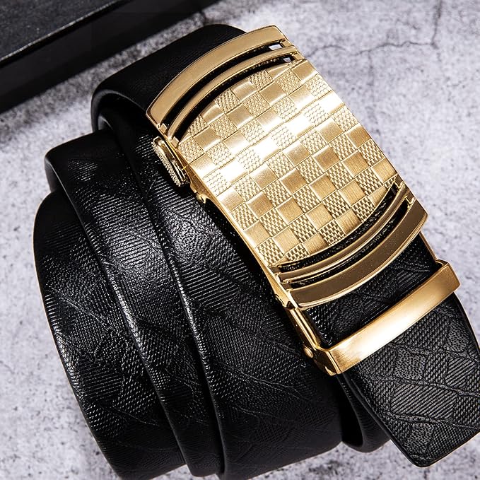 Dubulle Men's Ratchet Belt Gold/Black/Red/Green/Blue/White Automatic Buckle Business Casual Belt Gift - Adjustable Fit