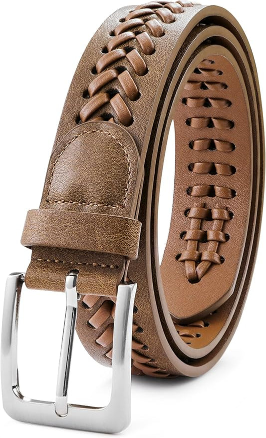 MILORDE Leather Braided Belts for Men, Handmade, Causal Woven Leather Jeans daily wear