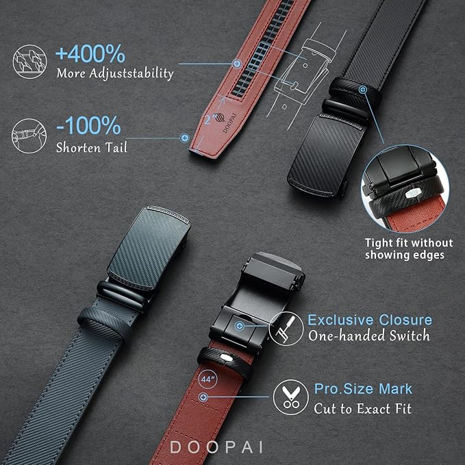 DOOPAI Belt Men, Ratchet Dress Adjustable 1 3/8" Sliding Leather Designer, Size Length Can be Cut, with Gift Box