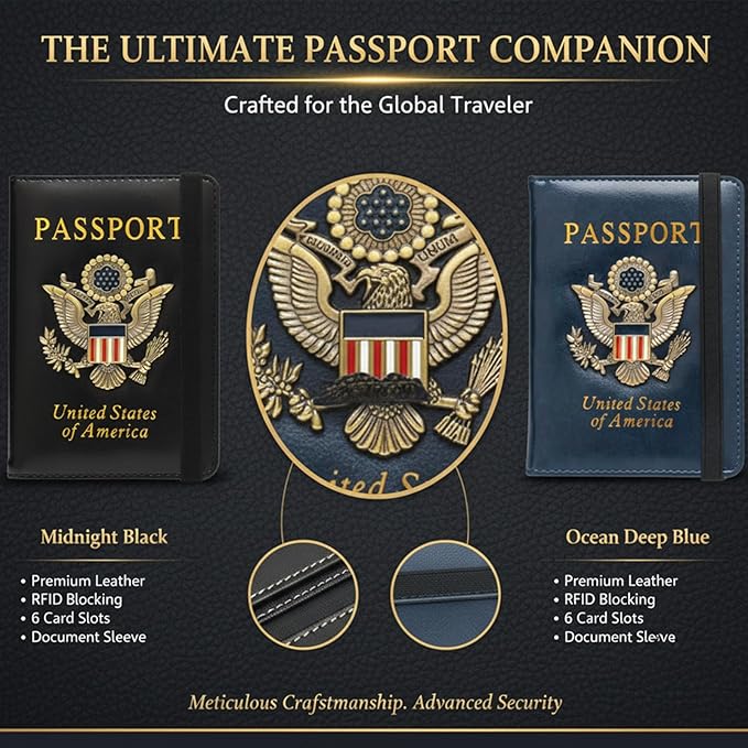 RFID Passport Holder for Travel, Leather Passport Cover RFID Blocking, Slim Durable Passport Wallet Organizer for Men Women, Travel-Friendly Case (Purple)