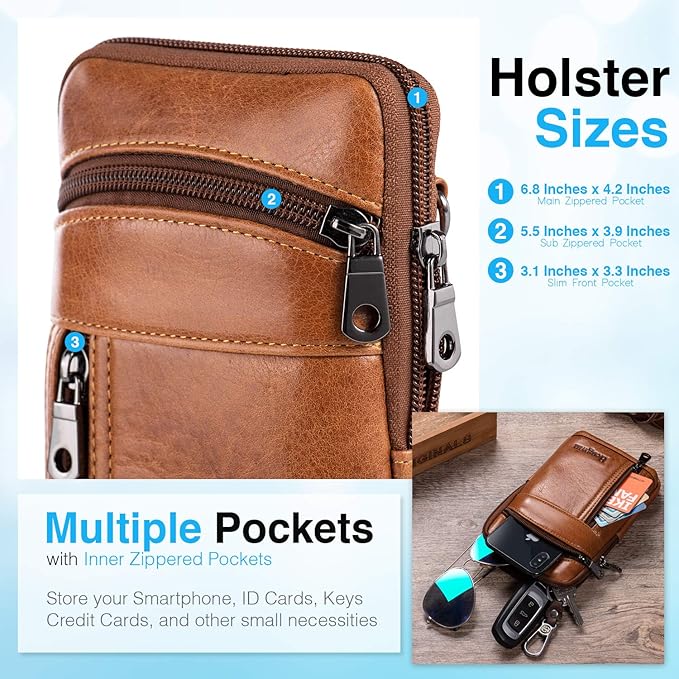 Hengwin Genuine Leather Crossbody Bag for Men/Women, Small Messenger Bag Cell Phone Purse Shoulder Holster Passport Pouch