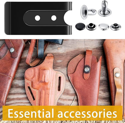 Frienda 10 Pcs Metal Belt Clip Buckle Spring Hook Belt Clip with 10 Pairs Rivets for Bag Leather DIY(Black and Silver)