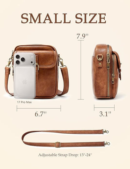 Crossbody Bag for Women Men, Vegan Leather Anti-Theft Messenger Shoulder Bag, Vintage Cross Body Purse with Card Slots