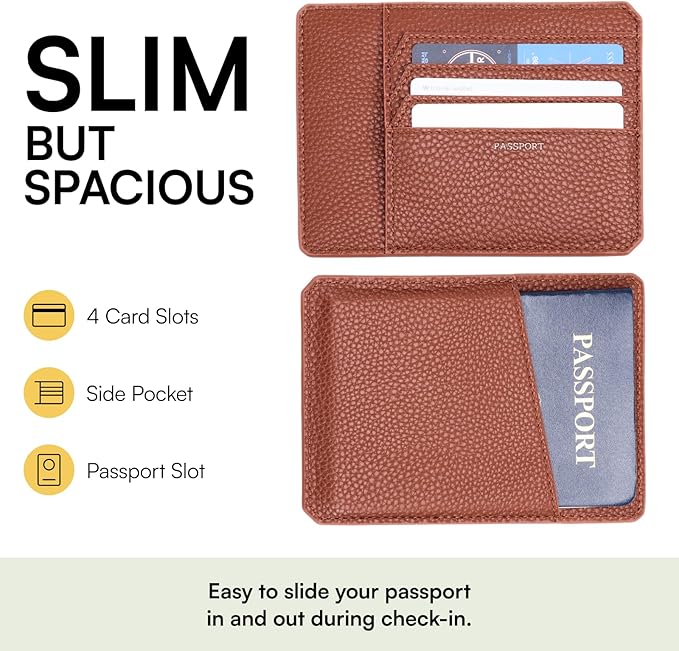 TARGAA Passport Holder, Slim Travel Wallet RFID Blocking Card Case Cover Passport Cover Protector passport sleeve Essentials with Credit Card Slots for Women/Men (Brown)