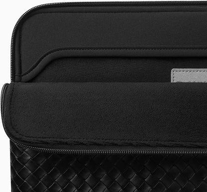 Comfyable Woven Laptop Sleeve 13 Inch 14 Inch Compatible with MacBook Air M5 & MacBook Pro M5 Pro/Max 2026, Faux Leather Mac Travel Case for Men Women, Black