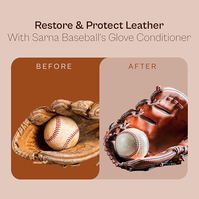 SARNA BASEBALL Glove Conditioner, Liquid, 8 Oz – Water-Based, Non-Darkening, No Sticky Residue – Glove Conditioner for Mitts, Baseball & Softball Gear Made in USA