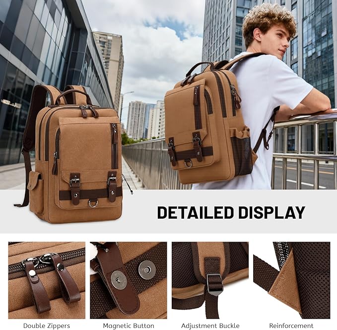 Lanola Water-resistant Canvas Backpack with Anti-Theft Pocket, Daypacks Fits 15.6 Inch Laptop for Men Perfect for Work, Travel, Daily Use (Black)