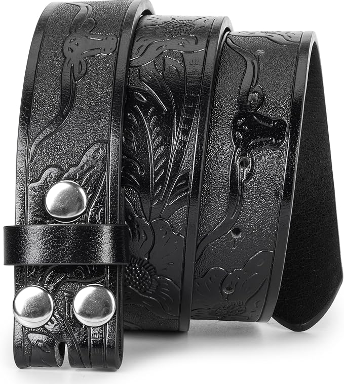 IZUS Vintage Western Belt Strap without Buckle Longhorn-Bull-Embossed Cowboy Belt for Women Men 1-1/2" Wide PU Leather Strap