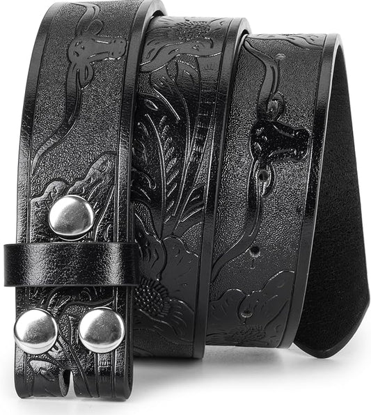 IZUS Vintage Western Belt Strap without Buckle Longhorn-Bull-Embossed Cowboy Belt for Women Men 1-1/2" Wide PU Leather Strap