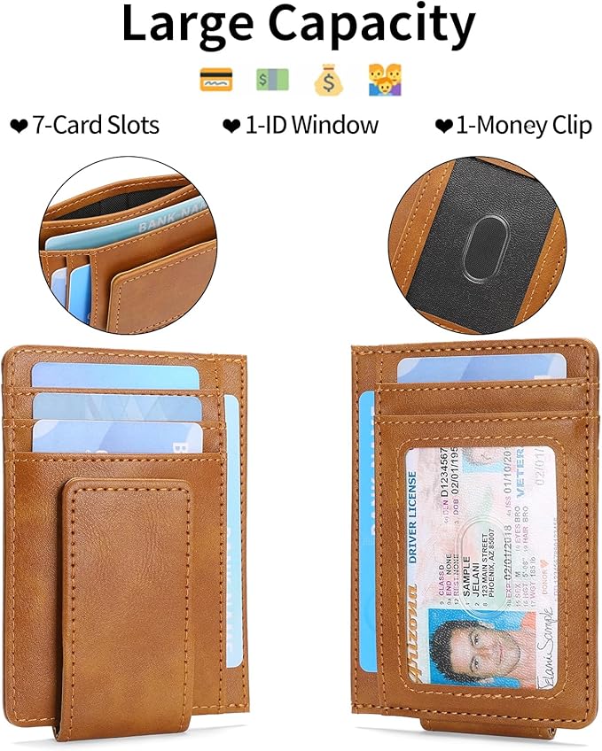 Magnetic Closure Slim Wallet for Men Leather RFID Blocking Minimalist Front Pocket Money Clip Wallet Credit Card Holder