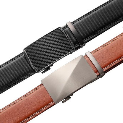 Founders & C Mens Belt 2 Pack,Leather Ratchet Click Belt Dress with Slide Buckle 1 3/8" in Gift Set Box- Size Adjustable