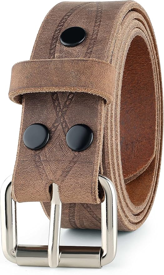 F&L CLASSIC Men's full Grain Vintage Distressed leather Belt,easy to change Roller buckle,1.5" Wide,USA,