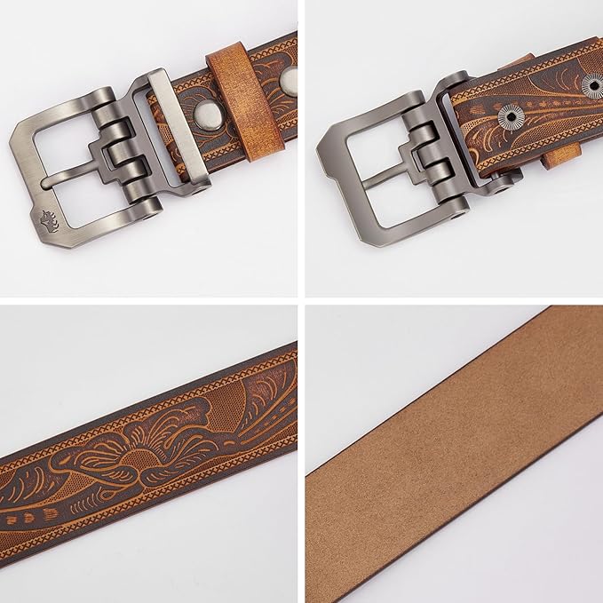 BISON DENIM Men's Belts Leather Dress Genuine Leather Classic Heavy Duty Buckle Belt Casual for Jeans