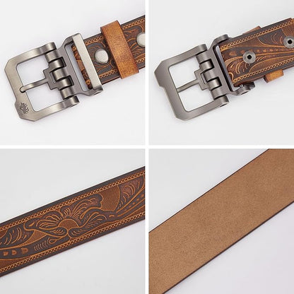 BISON DENIM Men's Belts Leather Dress Genuine Leather Classic Heavy Duty Buckle Belt Casual for Jeans
