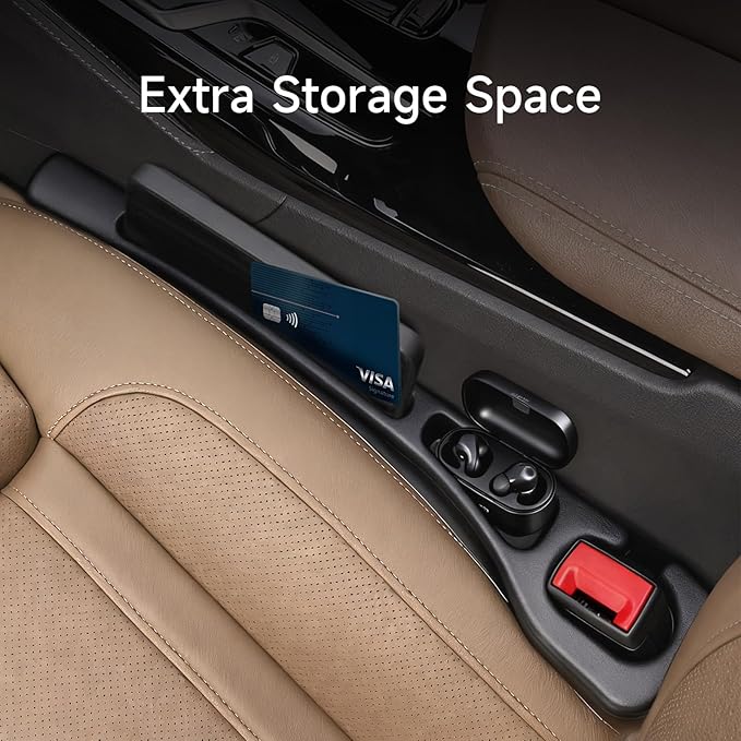 Car Seat Gap Filler Set of 2, 3-in-1 Seat Gap Filler with Organizer & Hook, Soft Foam Gap Stopper Universal Fit for Car SUV Truck, Prevent Items Dropping Between Seat and Console