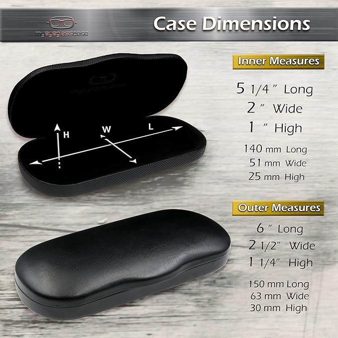 MyEyeglassCase Men's Medium Glasses Case - Classic Eyeglasses Hard Shell Holder, Elegant Easy Open Lip with Pouch and Cloth