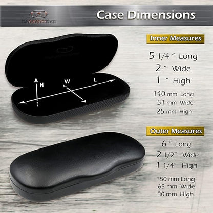 MyEyeglassCase Men's Medium Glasses Case - Classic Eyeglasses Hard Shell Holder, Elegant Easy Open Lip with Pouch and Cloth