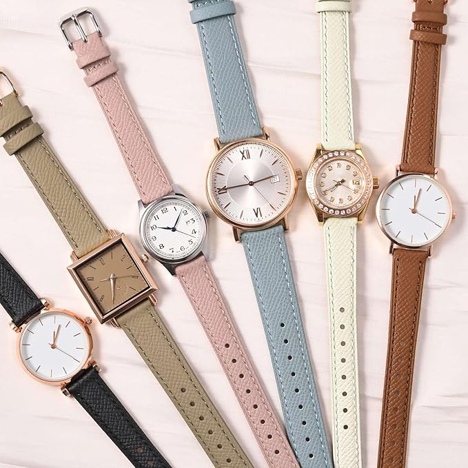 WOCCI 14mm Grace Watch Band for Ladies, Top Grain Leather, Quick Release Replacement Strap with Gold Buckle (Beige)