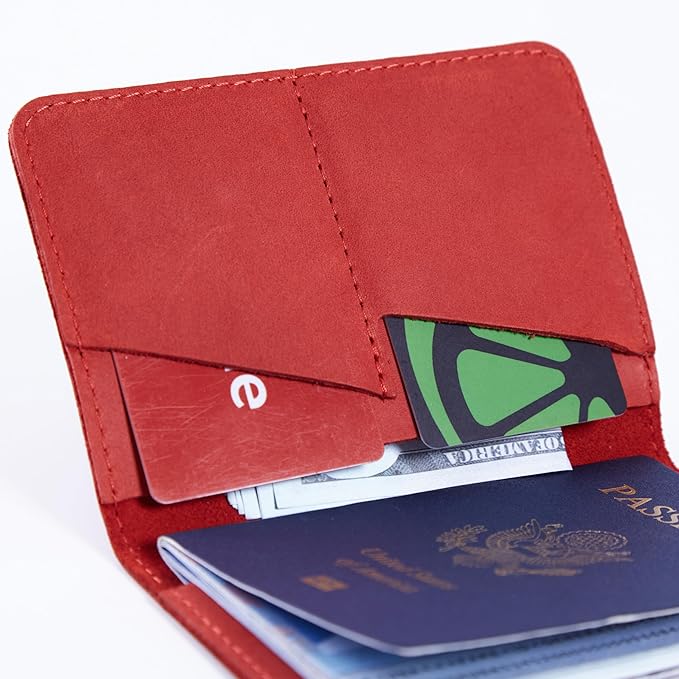 INCARNE US Leather Passport Holder for Travel - Passport Case - Passport Wallet for Men - Passport Cover for Women Sleeve Protector - Travel Essentials Vacation Luggage Travel Gifts - Vintage Red