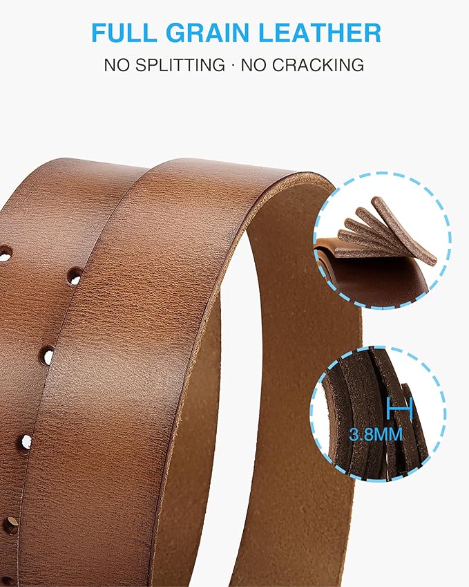 CHAOREN Work Belts for Men Heavy Duty - 1.5" Full Grain Leather Belt Casual - Fully Adjustable, Double Prong