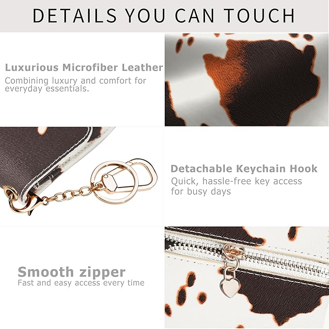 Women Small Wallet RFID Blocking Slim Wallet with Coin Pocket Tri-Fold Credit Card Holder with ID Window and Keychain (Cow)