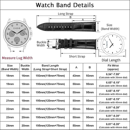 EACHE Croco Design Leather Watch Bands for Men Women,Quick Release Strap with Butterfly Deployment Buckle 18mm 19mm 20mm 21mm 22mm 23mm 24mm