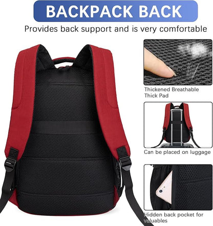 LARIPOP Carry On Backpack for Airplane, 15.6 Inch Laptop Backpack with USB Charging Port, Water Resistant Business Travel Backpack, Lightweight College School Bookbag Anti Theft for Men Women, Red