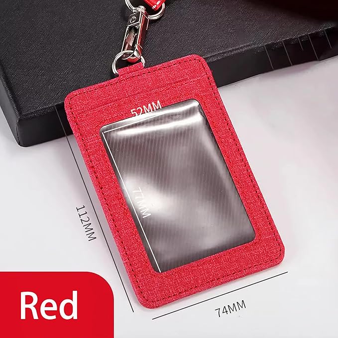 PU Leather ID Badge Holder with Clear Window, Vertical ID Card Holder, Dual Card Slots, 1-Pack Card Holder, 4 Colors